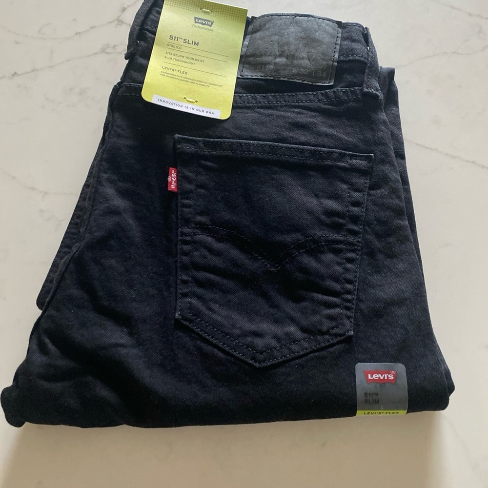 New LEVI'S 511 Slim Fit Size 32 x 34 Black Slim Jeans MSRP $69
